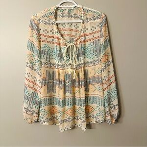 ⭐️ Daniel Rainn Cream and Blue Patterned Blouse